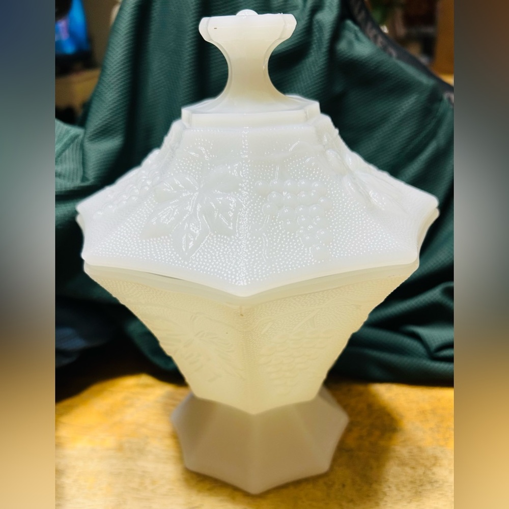 Vintage Anchor Hocking Milk Glass Harvest Grape compote dish.  Mint condition.
